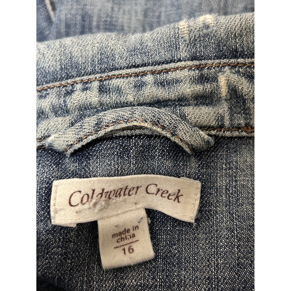 Coldwater Creek 16 Distressed Embroidered Denim Jacket Blue Sequin Boho Trucker - Picture 3 of 15